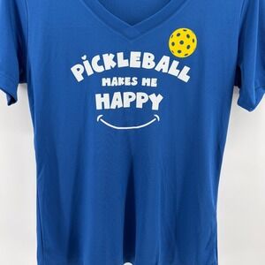 Ladies Sport Tek Royal Blue Pickleball Makes Me Happy V Neck T Shirt Size S NEW